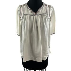 ISABEL MARANT White Silk Short Sleeve Blouse Embroidered Pullover Size 34/4